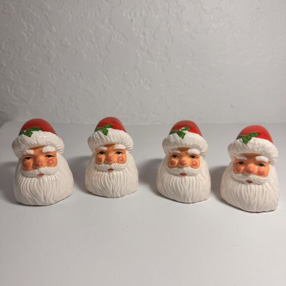 Set Of  4  Vintage Ceramic 1980’s Santa Claus Christmas Napkin Rings - Picture 1 of 4